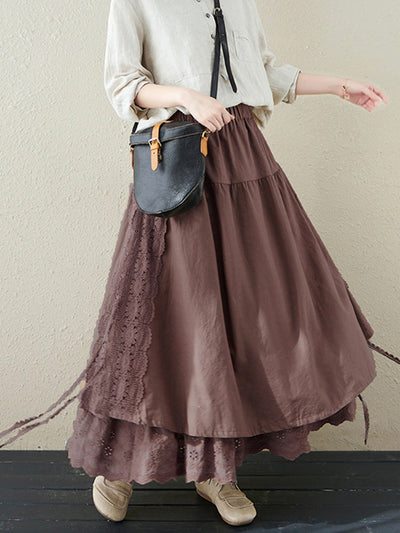 Lace Embroidery Two-layer Linen Skirt