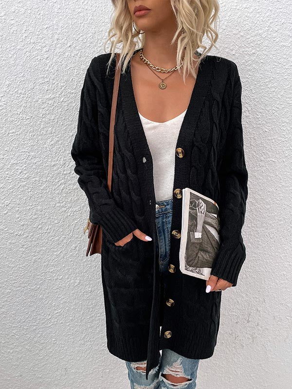 Cardigan en tricot à grandes poches et boutons sur le devant 