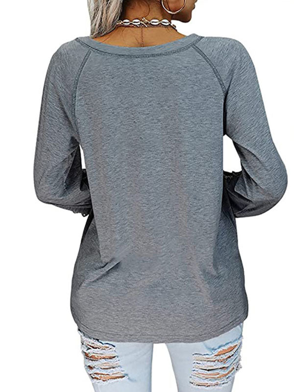 V-neck Lantern Sleeve T-shirt
