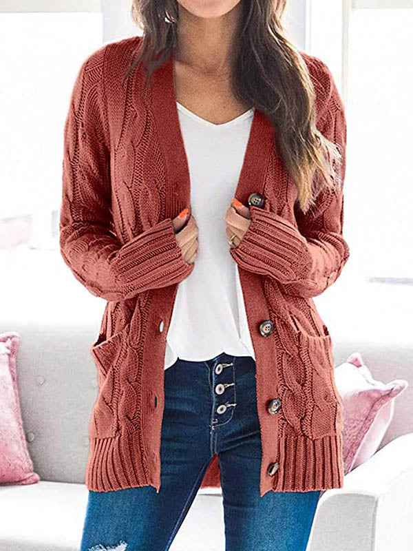 Cardigan en tricot avec poches boutonnées sur le devant
