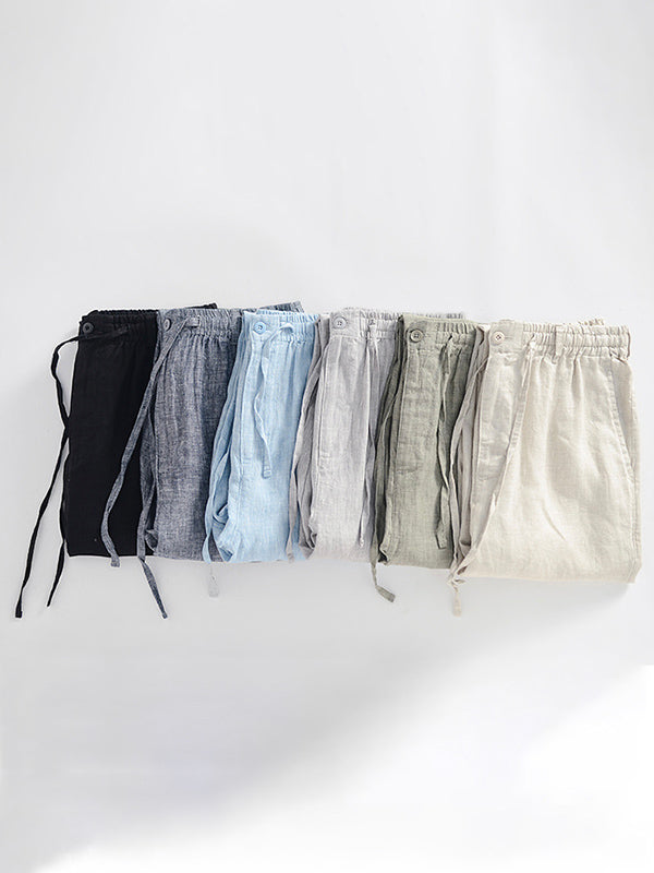 Men's 100% Linen Drawstring Pants