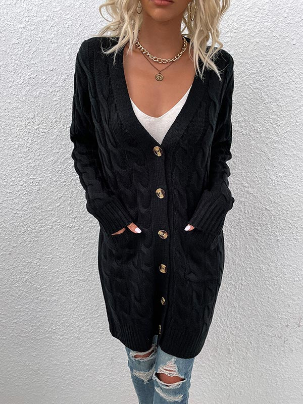 Cardigan en tricot à grandes poches et boutons sur le devant 