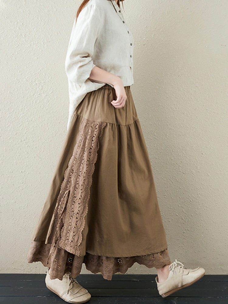 Lace Embroidery Two-layer Linen Skirt