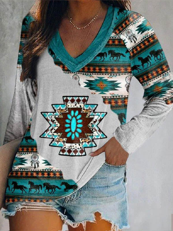 Western Ethnic Style Aztec Geometry Graphic Shirt