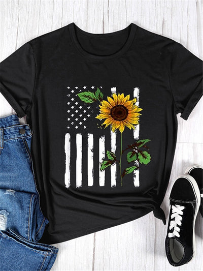 T-shirt graphique avec drapeau et tournesol