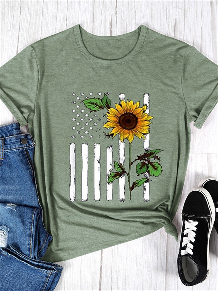 T-shirt graphique avec drapeau et tournesol