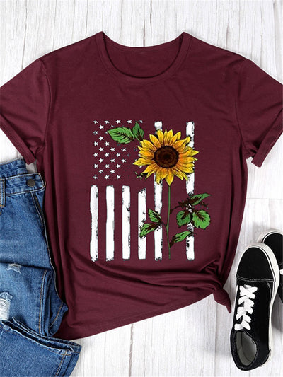 T-shirt graphique avec drapeau et tournesol