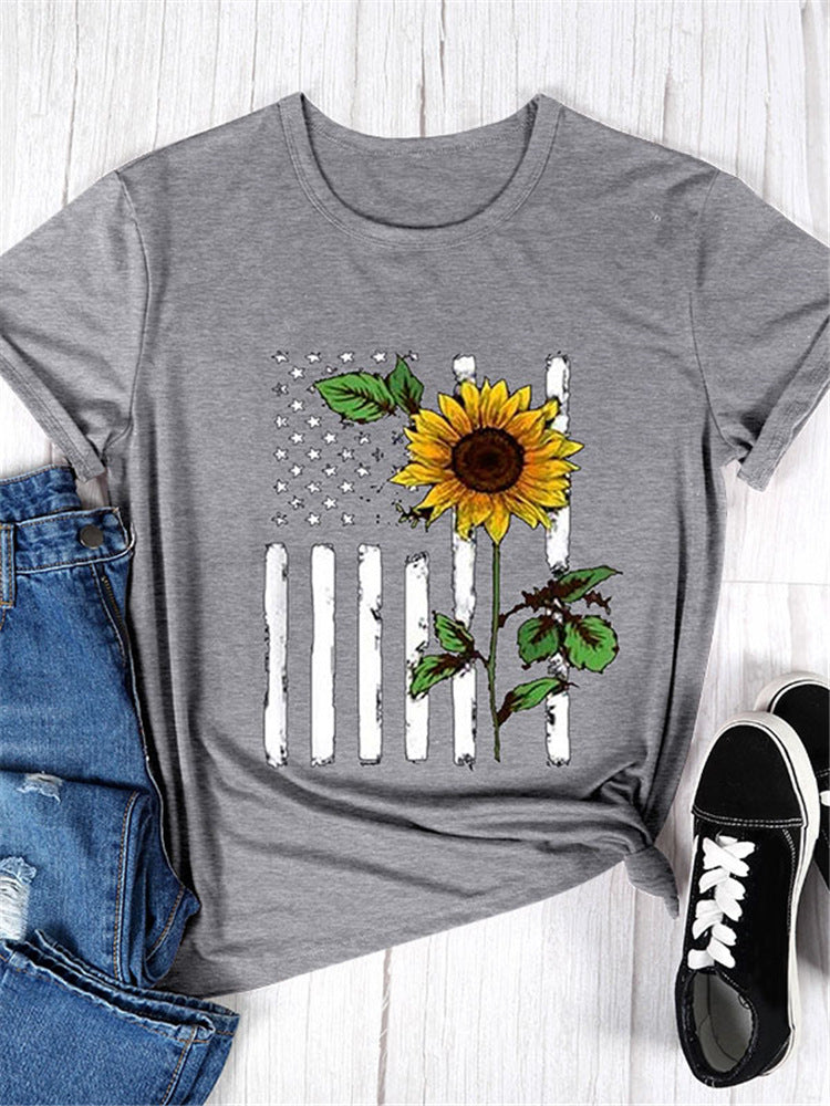 T-shirt graphique avec drapeau et tournesol