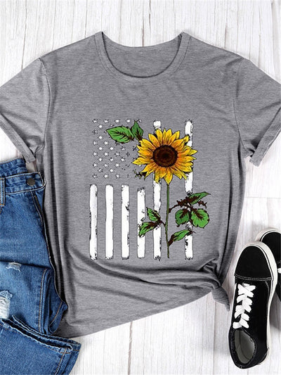 T-shirt graphique avec drapeau et tournesol