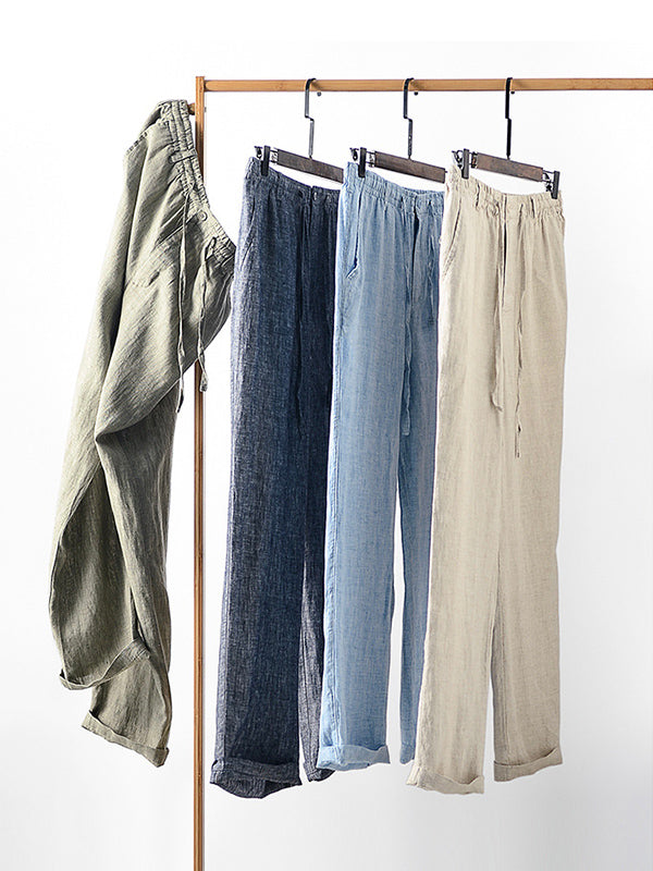 Men's 100% Linen Drawstring Pants