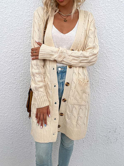 Button Front Large Pockets Knit Cardigan