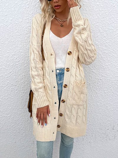 Cardigan en tricot à grandes poches et boutons sur le devant 