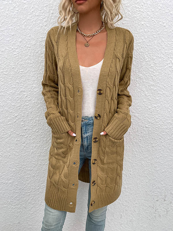 Cardigan en tricot à grandes poches et boutons sur le devant 