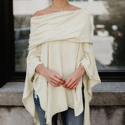 Boat Neck Off Shoulder Asymmetrical Hem Shirt
