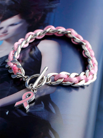 Braided Pink Ribbon Bracelet