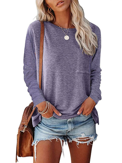 Round Neck Pocket Split T-shirt