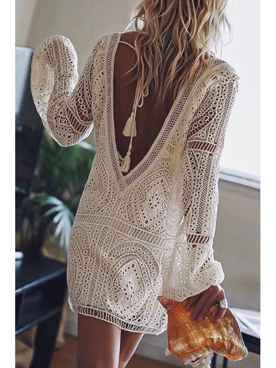 Vestidos de manga larga de encaje con cuello en V
