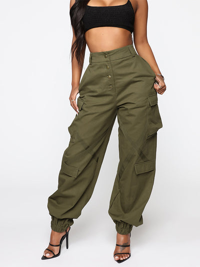 Pantalones cargo casuales con bolsillo utilitario de un solo pecho