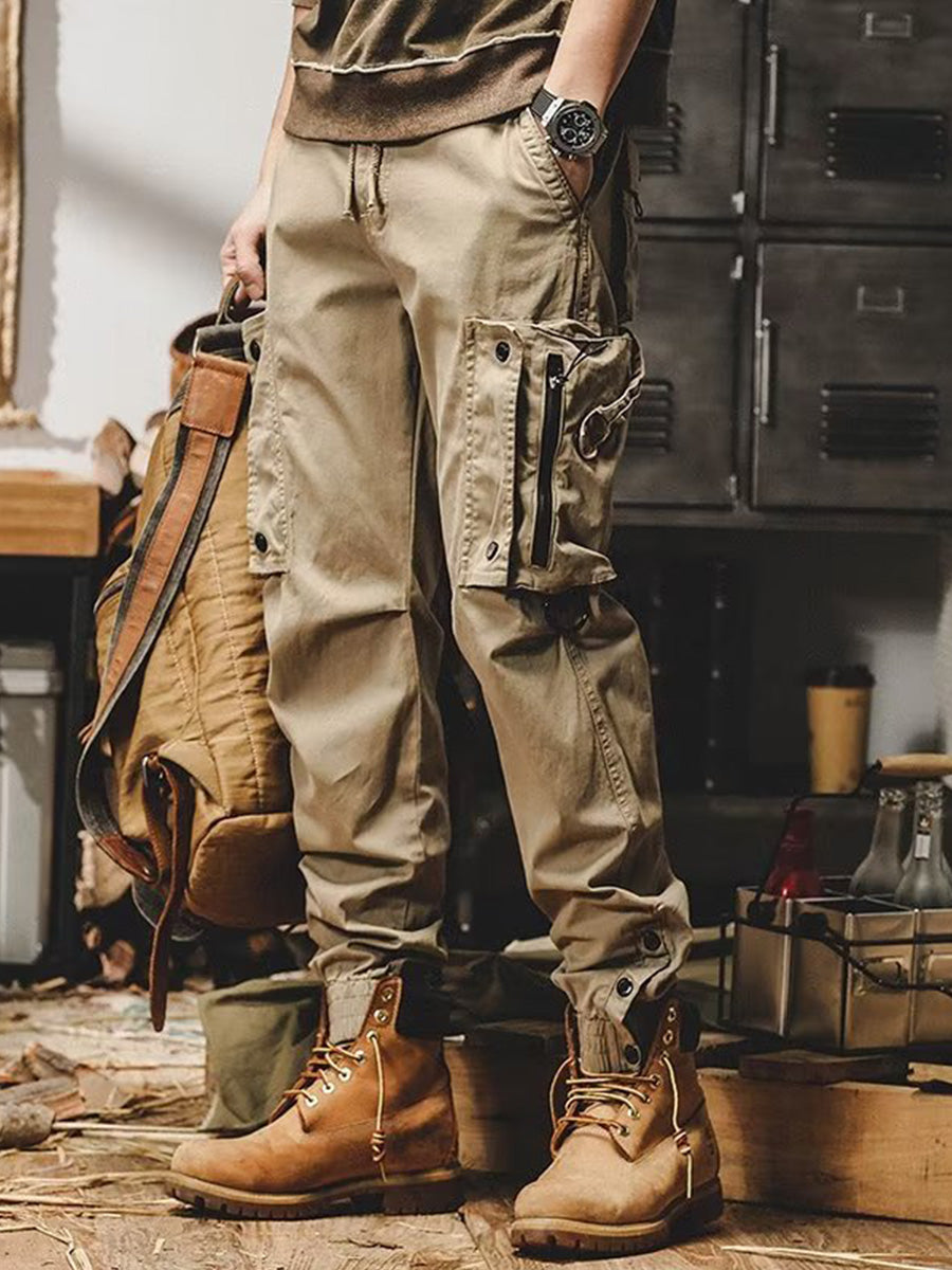 Pantalon cargo ample pour homme avec braguette zippée et bouton-pression