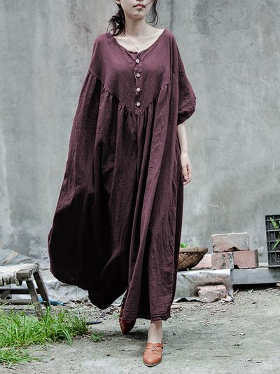 Hand-Dyed Linen and Cotton Oversized Midi Dress