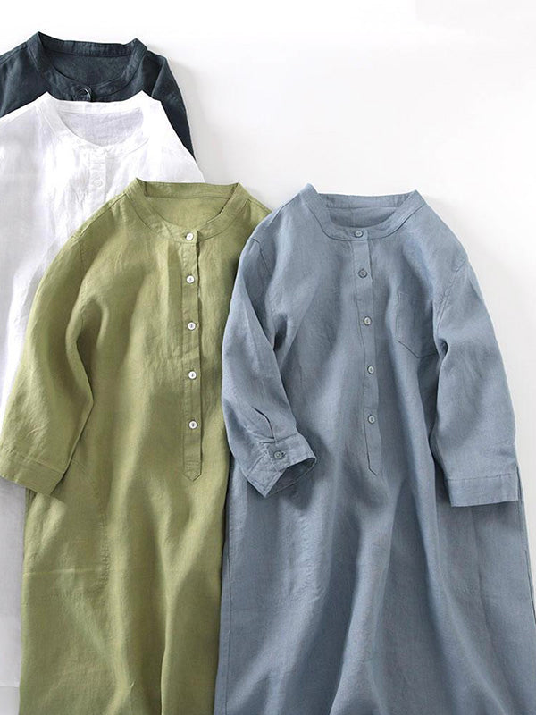 Robes chemise amples en lin à manches mi-longues