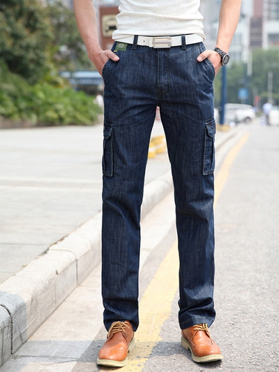 Jean cargo droit multi-poches pour homme