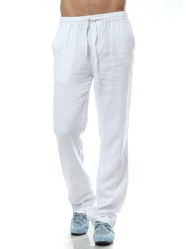 Pantalon ample décontracté en lin à taille élastique