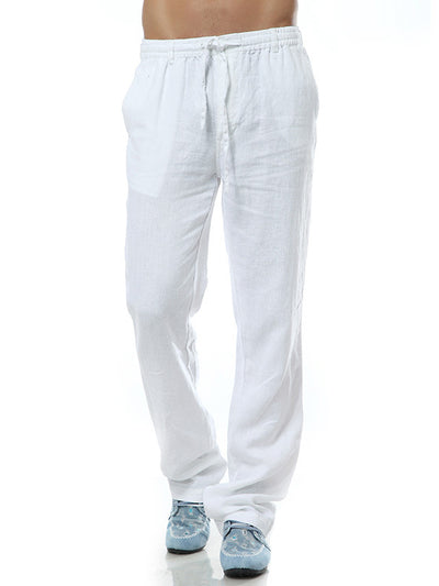 Pantalon ample décontracté en lin à taille élastique
