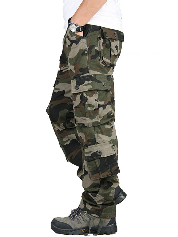 Pantalones militares de camuflaje para hombre Pantalones cargo de algodón de pierna recta