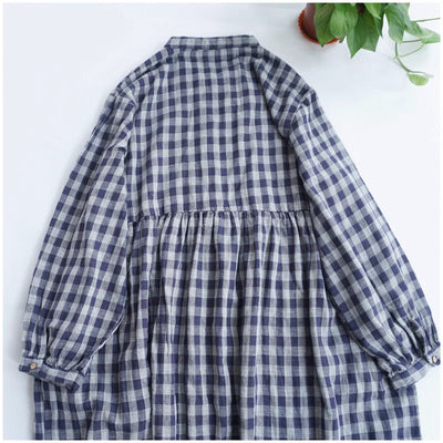 Robe mi-longue à carreaux et col roulé en coton