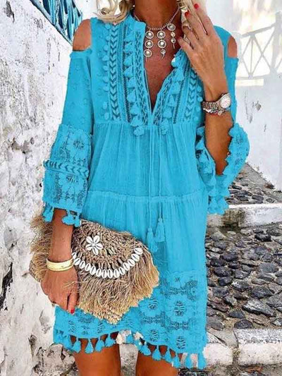 Fringed Lace Midi Dress
