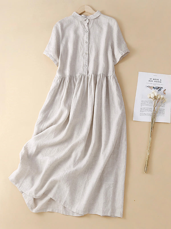 Vintage Loose Lapels Linen Midi Dress