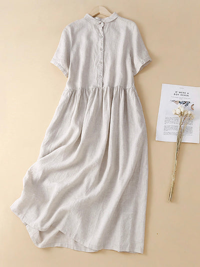 Lapels Cotton and Linen Midi Dress – Madepants