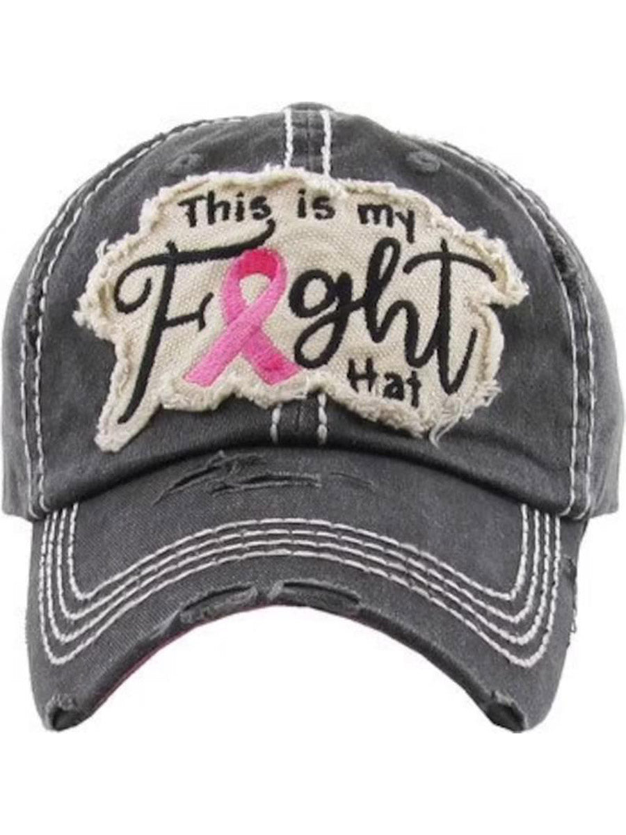 This is My Fight Hat Embroidery Distressed Pink Ribbon Baseball Cap