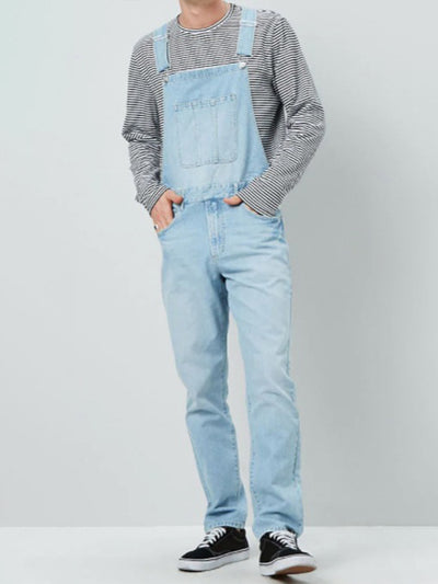 Salopette en jean délavé à bretelles coupe slim pour homme