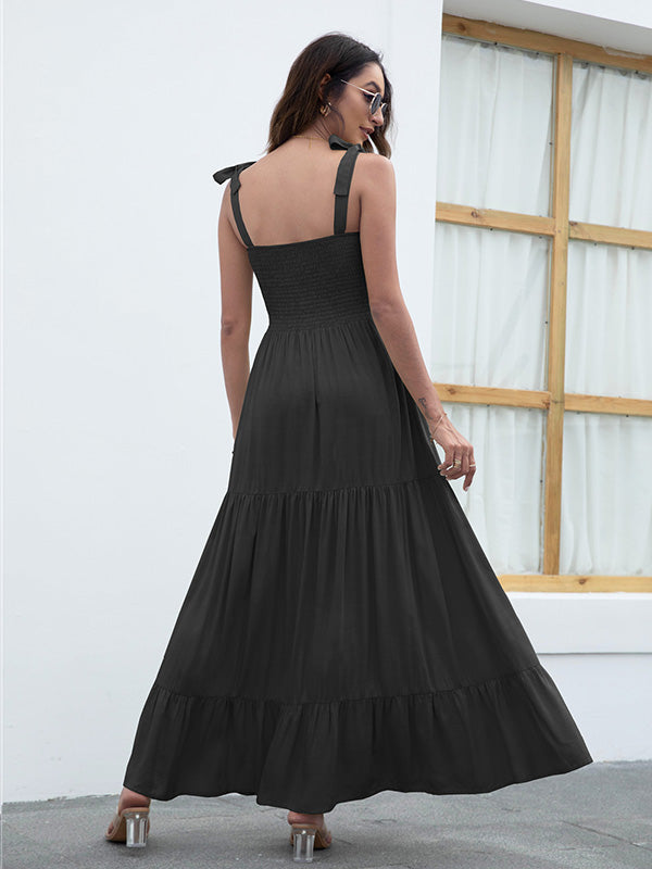 Tie Strap Smocked Tiered  Maxi Dress