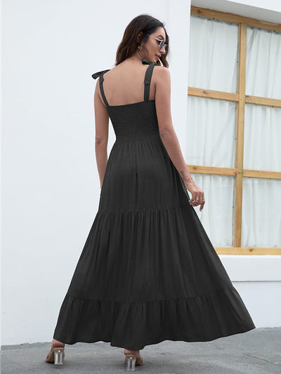 Tie Strap Smocked Tiered  Maxi Dress