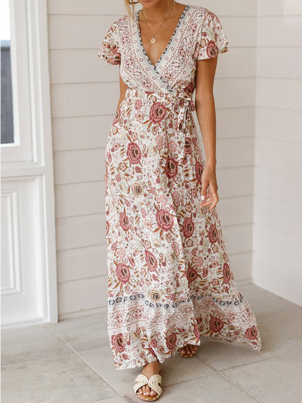 Bohemian Floral Wrap Maxi Dress