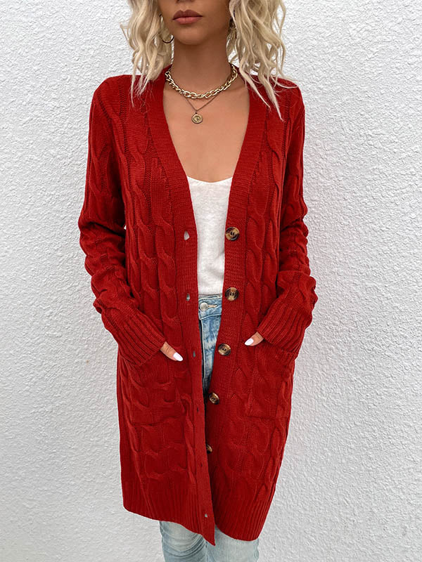 Cardigan en tricot à grandes poches et boutons sur le devant 