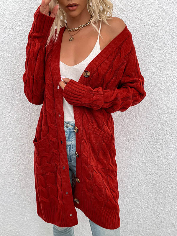 Cardigan en tricot à grandes poches et boutons sur le devant 