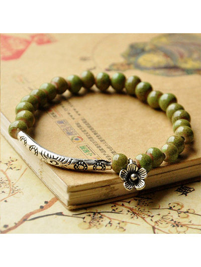 Ethnic Style Flower Glaze Bead Ceramic Bracelet