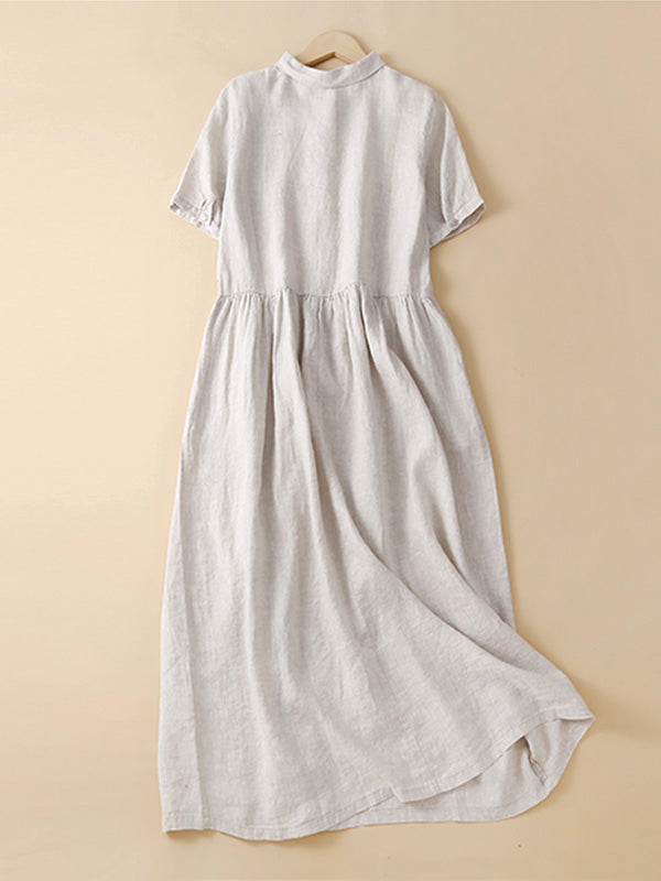 Vintage Loose Lapels Linen Midi Dress