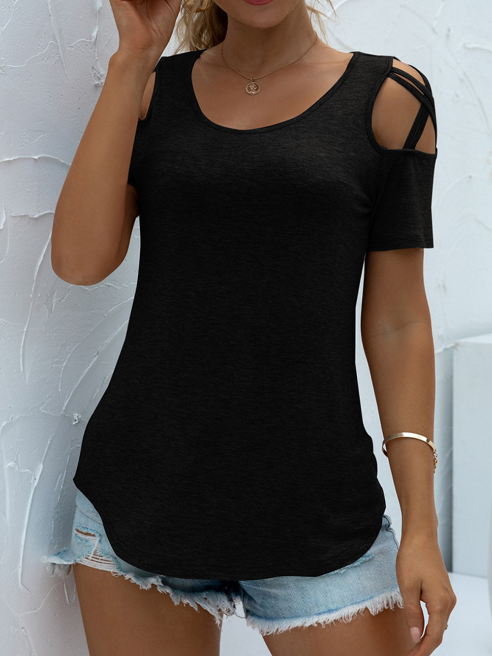 Cross Strap Cold Shoulder Shirt