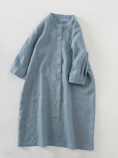 Mid-length Sleeves Loose Linen Shirt Dresses