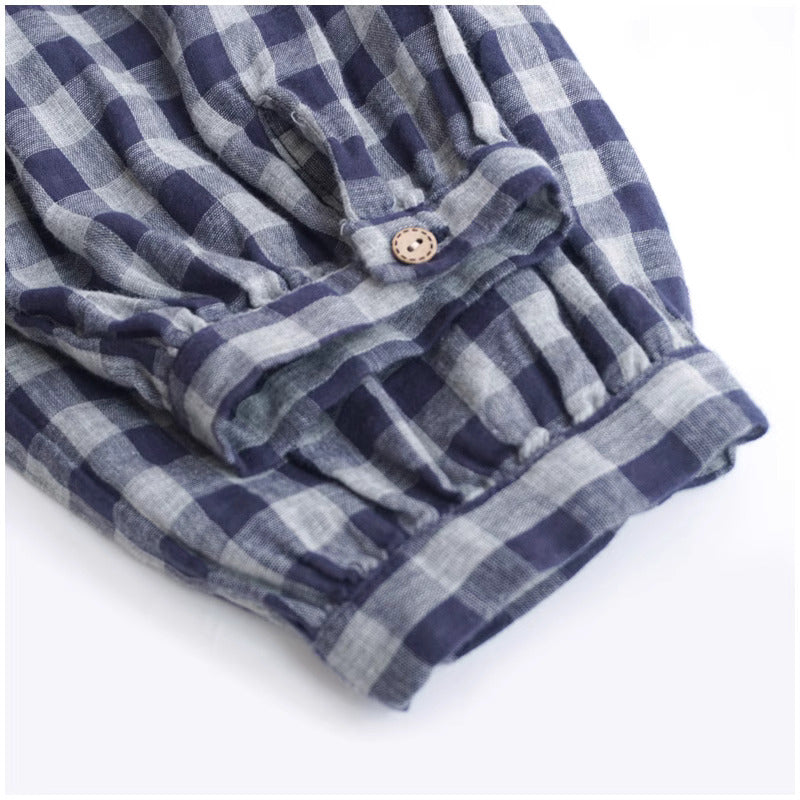 Robe mi-longue à carreaux et col roulé en coton