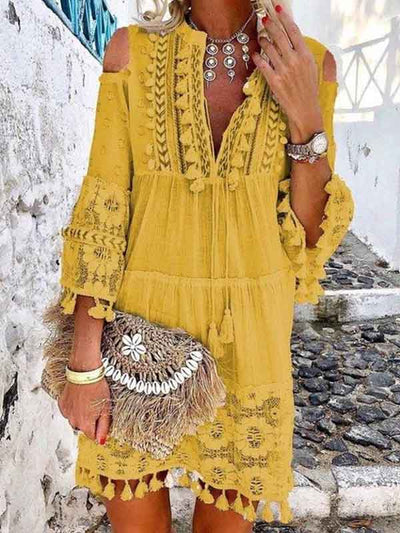 Fringed Lace Midi Dress