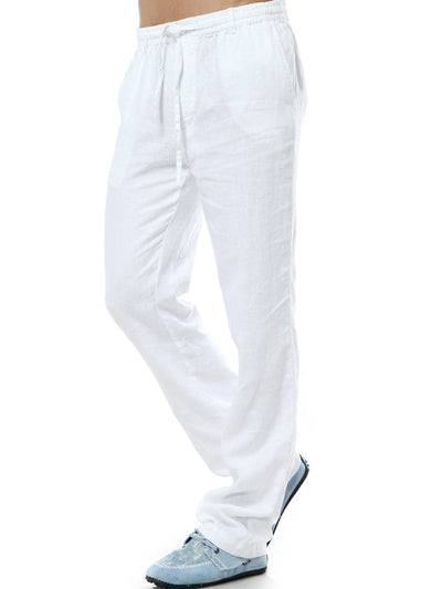 Pantalon ample décontracté en lin à taille élastique