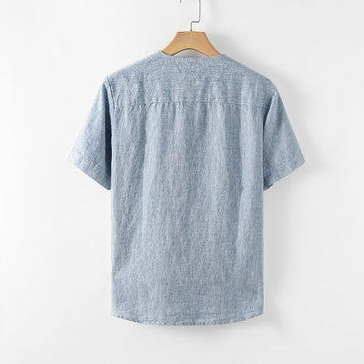 Men's 100% Linen Round Neck Short Sleeve Shirt