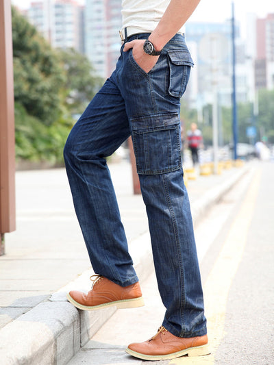 Jean cargo droit multi-poches pour homme