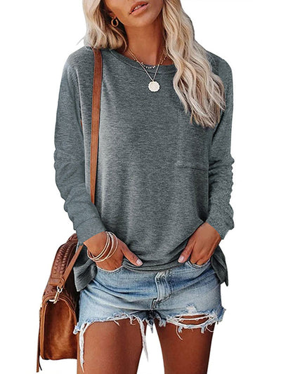 Round Neck Pocket Split T-shirt